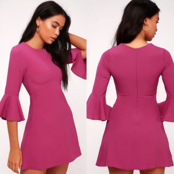 🦋 LULUS Center of Attention Magenta Flounce Dress - Picture 1 of 7